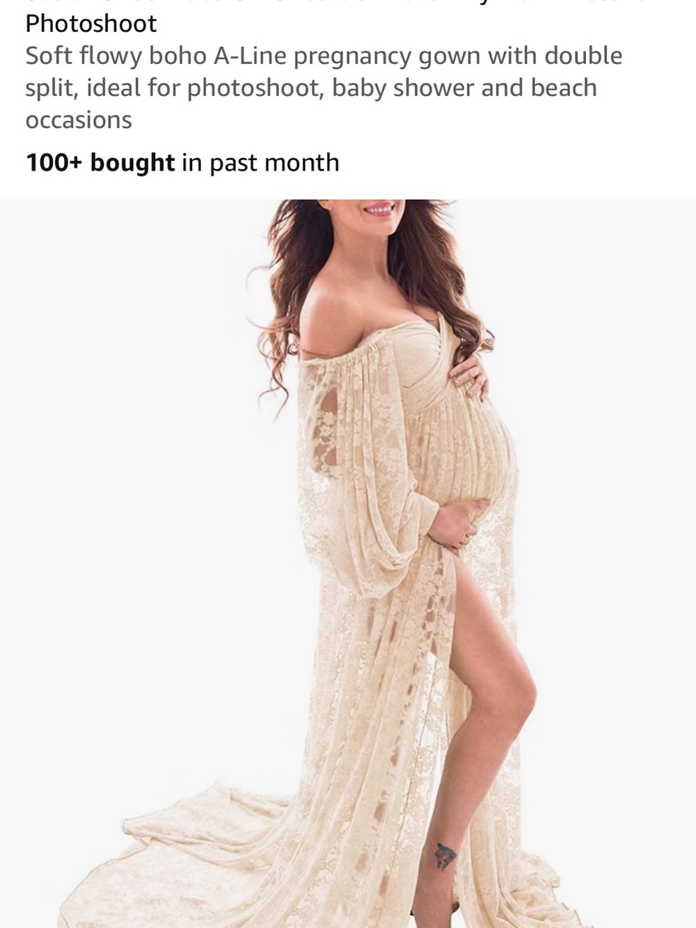 Off-Shoulder Lace Maternity Gown in Champagne
